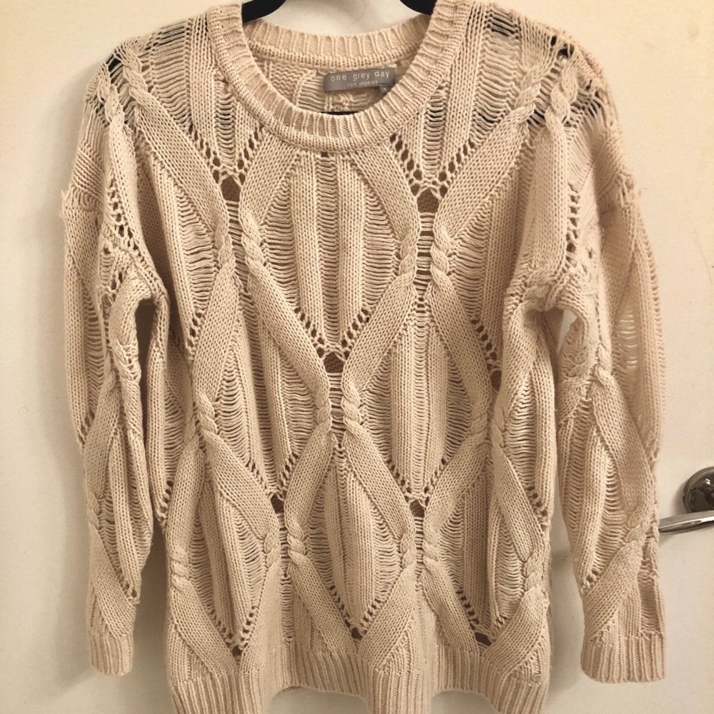One Grey Day- Wool knit, cream sweater. NWOT